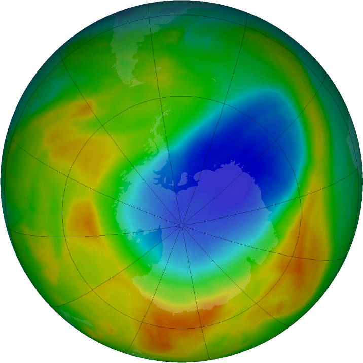 Antarctic ozone map for 18 October 2019